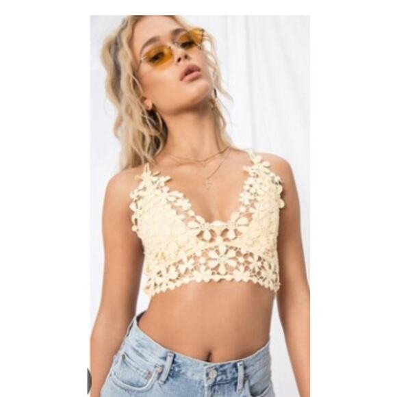 Free People Intimately M Miss Dazie Bralette Boho Hippie Ivory Floral Bra - Picture 1 of 4